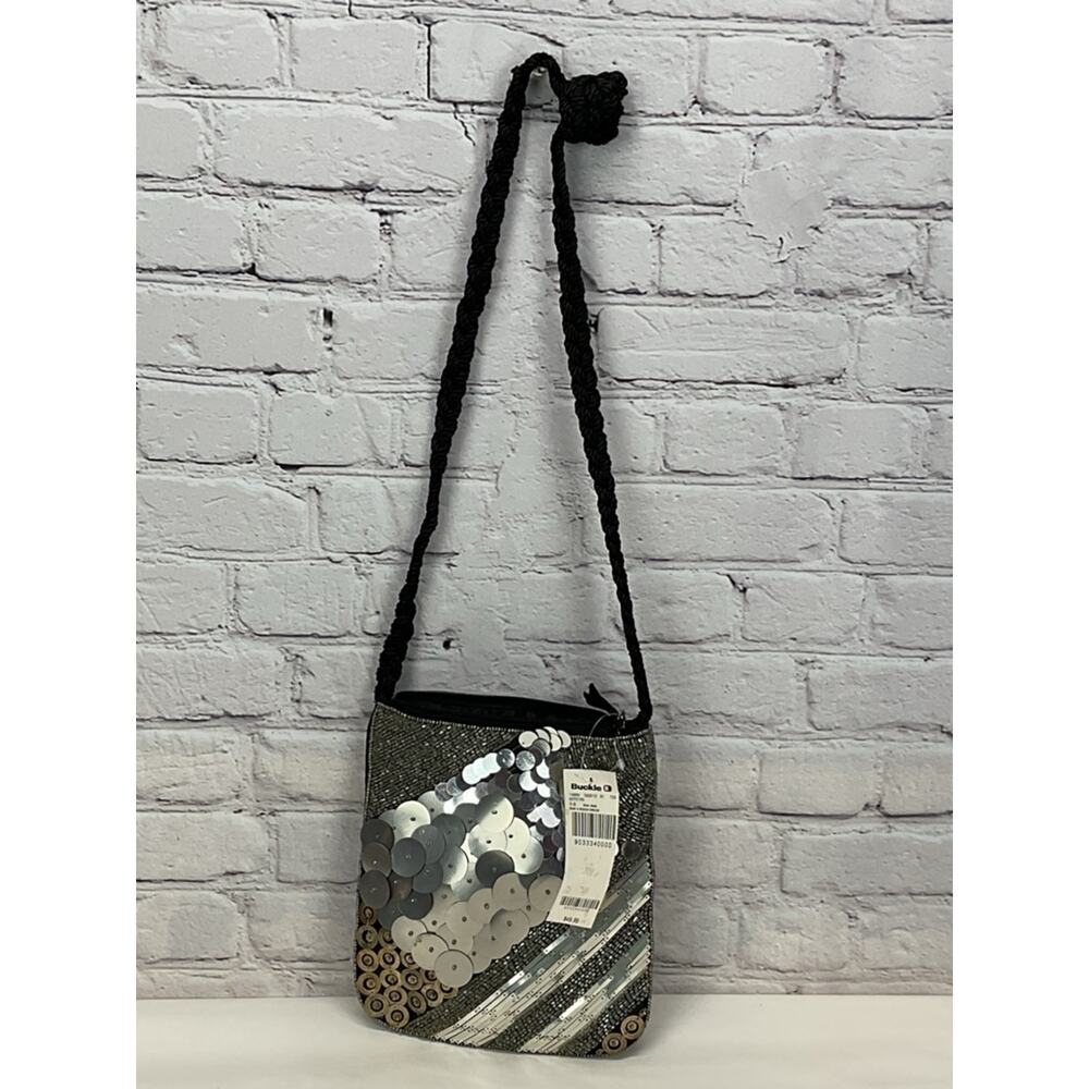 Buckle Brand Crossbody Y2K Sequin Beaded Silver Bronze Black Boho Festival Party